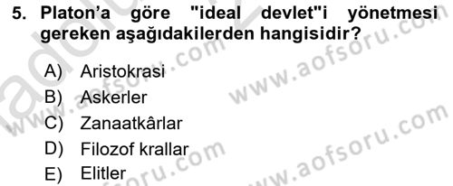 Siyaset Bilimi Dersi 2019 - 2020 Yılı (Vize) Ara Sınav Soruları 5. Soru