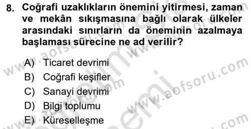 Siyaset Bilimi Dersi 2019 - 2020 Yılı (Vize) Ara Sınav Soruları 8. Soru
