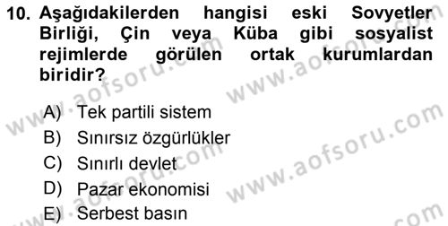 Siyaset Bilimi Dersi 2019 - 2020 Yılı (Final) Dönem Sonu Sınav Soruları 10. Soru