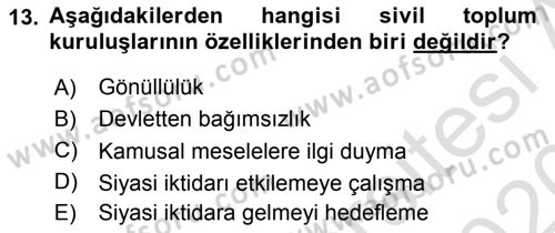 Siyaset Bilimi Dersi 2019 - 2020 Yılı (Final) Dönem Sonu Sınav Soruları 13. Soru