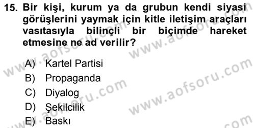 Siyaset Bilimi Dersi 2019 - 2020 Yılı (Final) Dönem Sonu Sınav Soruları 15. Soru