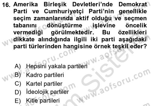 Siyaset Bilimi Dersi 2019 - 2020 Yılı (Final) Dönem Sonu Sınav Soruları 16. Soru