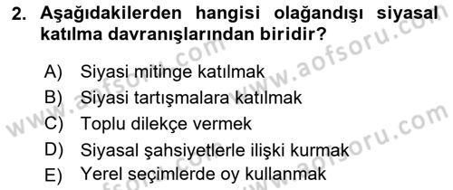 Siyaset Bilimi Dersi 2019 - 2020 Yılı (Final) Dönem Sonu Sınav Soruları 2. Soru