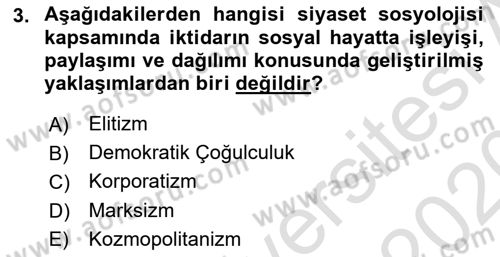 Siyaset Bilimi Dersi 2019 - 2020 Yılı (Final) Dönem Sonu Sınav Soruları 3. Soru