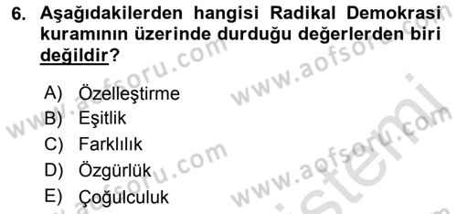 Siyaset Bilimi Dersi 2019 - 2020 Yılı (Final) Dönem Sonu Sınav Soruları 6. Soru