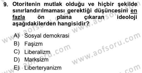 Siyaset Bilimi Dersi 2019 - 2020 Yılı (Final) Dönem Sonu Sınav Soruları 9. Soru