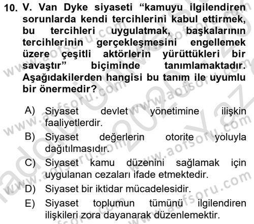 Siyaset Bilimi Dersi 2020 - 2021 Yılı Yaz Okulu Sınav Soruları 10. Soru