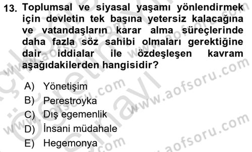 Siyaset Bilimi Dersi 2020 - 2021 Yılı Yaz Okulu Sınav Soruları 13. Soru