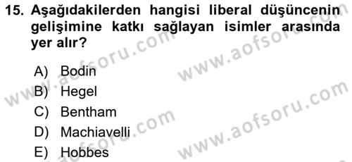 Siyaset Bilimi Dersi 2020 - 2021 Yılı Yaz Okulu Sınav Soruları 15. Soru