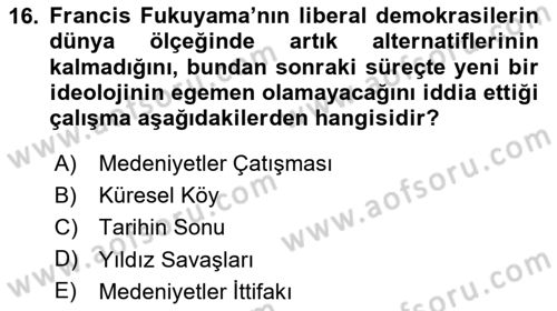 Siyaset Bilimi Dersi 2020 - 2021 Yılı Yaz Okulu Sınav Soruları 16. Soru
