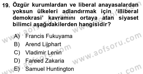Siyaset Bilimi Dersi 2020 - 2021 Yılı Yaz Okulu Sınav Soruları 19. Soru
