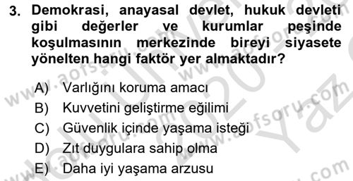 Siyaset Bilimi Dersi 2020 - 2021 Yılı Yaz Okulu Sınav Soruları 3. Soru