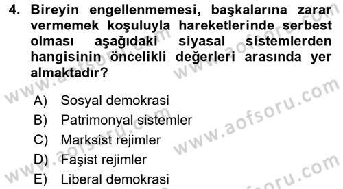 Siyaset Bilimi Dersi 2020 - 2021 Yılı Yaz Okulu Sınav Soruları 4. Soru