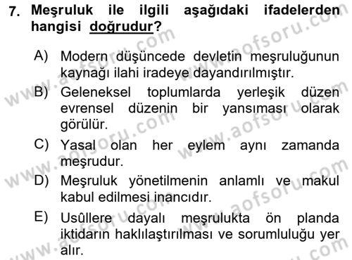 Siyaset Bilimi Dersi 2020 - 2021 Yılı Yaz Okulu Sınav Soruları 7. Soru