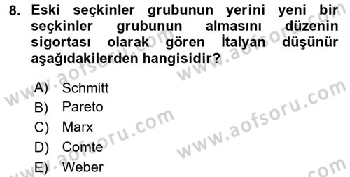 Siyaset Bilimi Dersi 2020 - 2021 Yılı Yaz Okulu Sınav Soruları 8. Soru