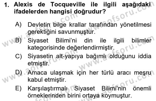 Siyaset Bilimi Dersi Ara Sınavı Deneme Sınav Soruları 1. Soru