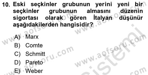 Siyaset Bilimi Dersi 2021 - 2022 Yılı (Vize) Ara Sınav Soruları 10. Soru