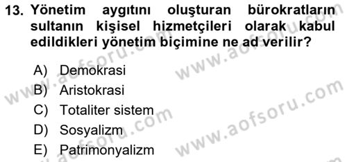 Siyaset Bilimi Dersi 2021 - 2022 Yılı (Vize) Ara Sınav Soruları 13. Soru