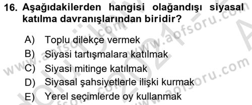Siyaset Bilimi Dersi 2021 - 2022 Yılı (Vize) Ara Sınav Soruları 16. Soru
