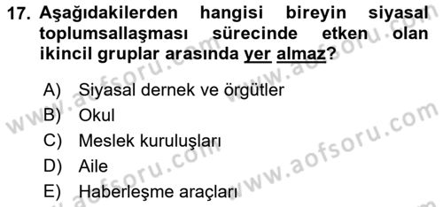 Siyaset Bilimi Dersi Ara Sınavı Deneme Sınav Soruları 17. Soru