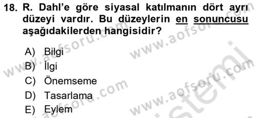 Siyaset Bilimi Dersi Ara Sınavı Deneme Sınav Soruları 18. Soru