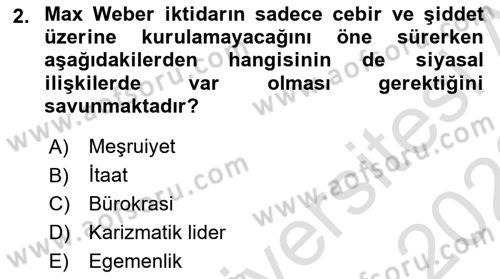 Siyaset Bilimi Dersi 2021 - 2022 Yılı (Vize) Ara Sınav Soruları 2. Soru