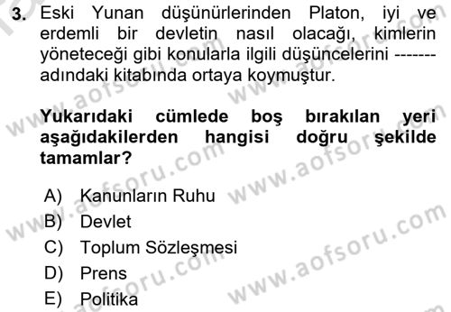 Siyaset Bilimi Dersi Ara Sınavı Deneme Sınav Soruları 3. Soru