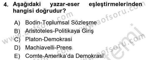 Siyaset Bilimi Dersi Ara Sınavı Deneme Sınav Soruları 4. Soru