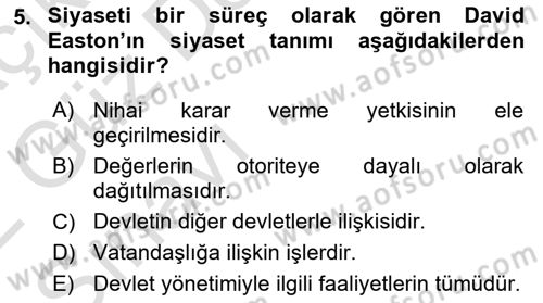Siyaset Bilimi Dersi Ara Sınavı Deneme Sınav Soruları 5. Soru