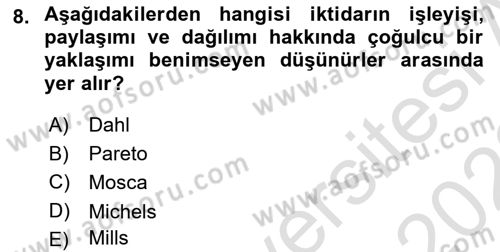 Siyaset Bilimi Dersi 2021 - 2022 Yılı (Vize) Ara Sınav Soruları 8. Soru