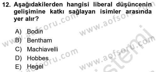 Siyaset Bilimi Dersi 2021 - 2022 Yılı (Final) Dönem Sonu Sınav Soruları 12. Soru
