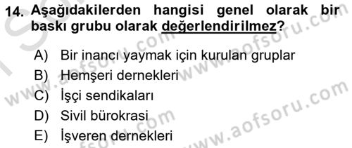 Siyaset Bilimi Dersi 2021 - 2022 Yılı (Final) Dönem Sonu Sınav Soruları 14. Soru