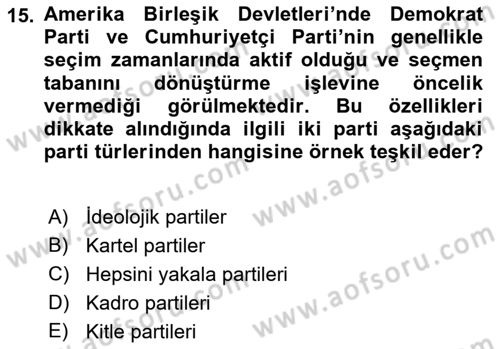 Siyaset Bilimi Dersi 2021 - 2022 Yılı (Final) Dönem Sonu Sınav Soruları 15. Soru