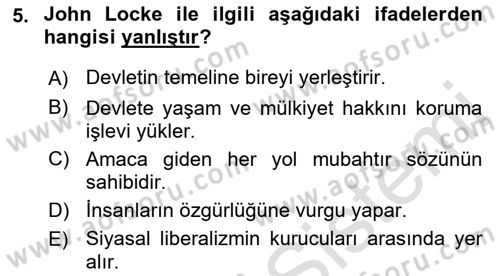 Siyaset Bilimi Dersi 2021 - 2022 Yılı (Final) Dönem Sonu Sınav Soruları 5. Soru