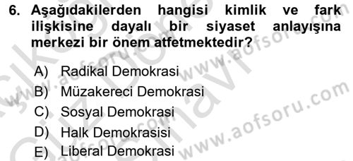 Siyaset Bilimi Dersi 2021 - 2022 Yılı (Final) Dönem Sonu Sınav Soruları 6. Soru