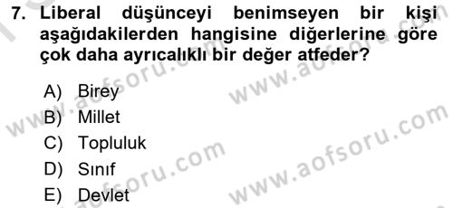 Siyaset Bilimi Dersi 2021 - 2022 Yılı (Final) Dönem Sonu Sınav Soruları 7. Soru