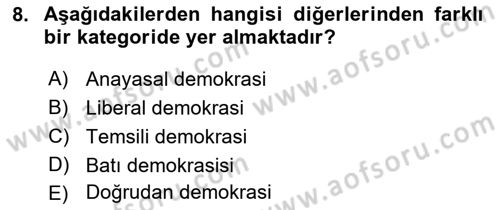 Siyaset Bilimi Dersi 2021 - 2022 Yılı (Final) Dönem Sonu Sınav Soruları 8. Soru