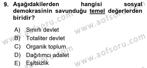 Siyaset Bilimi Dersi 2021 - 2022 Yılı (Final) Dönem Sonu Sınav Soruları 9. Soru