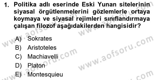 Siyaset Bilimi Dersi 2021 - 2022 Yılı Yaz Okulu Sınav Soruları 1. Soru