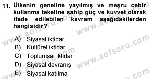 Siyaset Bilimi Dersi 2021 - 2022 Yılı Yaz Okulu Sınav Soruları 11. Soru