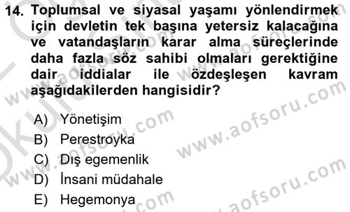 Siyaset Bilimi Dersi 2021 - 2022 Yılı Yaz Okulu Sınav Soruları 14. Soru