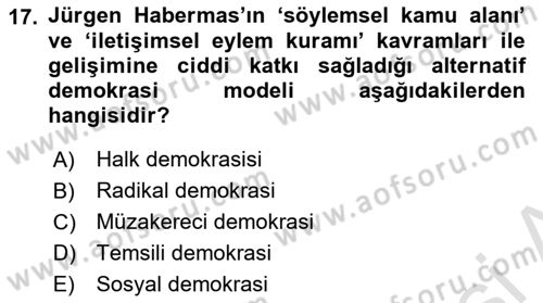 Siyaset Bilimi Dersi 2021 - 2022 Yılı Yaz Okulu Sınav Soruları 17. Soru