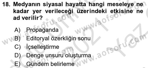 Siyaset Bilimi Dersi 2021 - 2022 Yılı Yaz Okulu Sınav Soruları 18. Soru