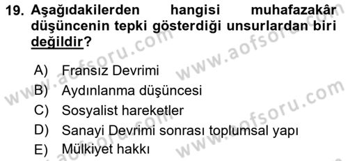 Siyaset Bilimi Dersi 2021 - 2022 Yılı Yaz Okulu Sınav Soruları 19. Soru