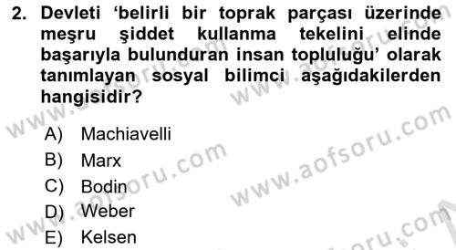 Siyaset Bilimi Dersi 2021 - 2022 Yılı Yaz Okulu Sınav Soruları 2. Soru