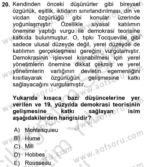 Siyaset Bilimi Dersi 2021 - 2022 Yılı Yaz Okulu Sınav Soruları 20. Soru