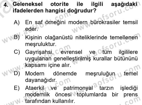 Siyaset Bilimi Dersi 2021 - 2022 Yılı Yaz Okulu Sınav Soruları 4. Soru