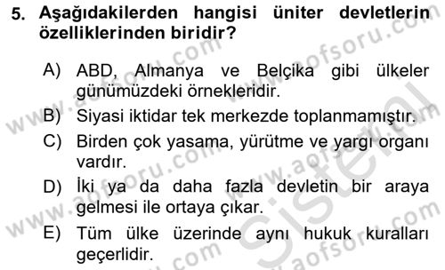 Siyaset Bilimi Dersi 2021 - 2022 Yılı Yaz Okulu Sınav Soruları 5. Soru