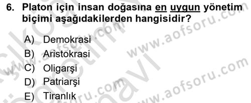 Siyaset Bilimi Dersi 2021 - 2022 Yılı Yaz Okulu Sınav Soruları 6. Soru