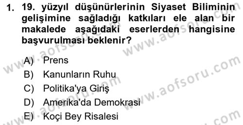 Siyaset Bilimi Dersi Ara Sınavı Deneme Sınav Soruları 1. Soru